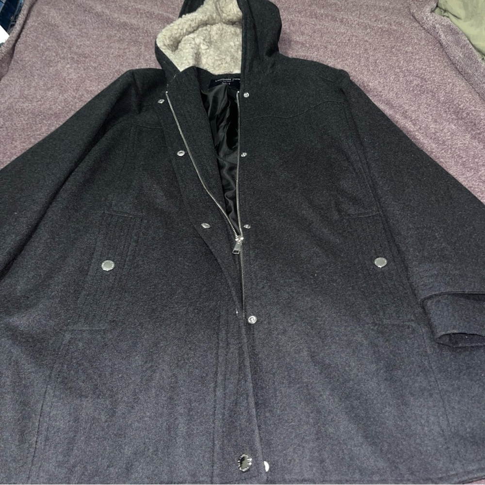 London Fog Wool Black Hooded Coat 1XL‎